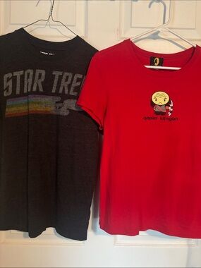 2 Star Trek Tee shirts- Qapla’ Klingon and TOS Crewneck